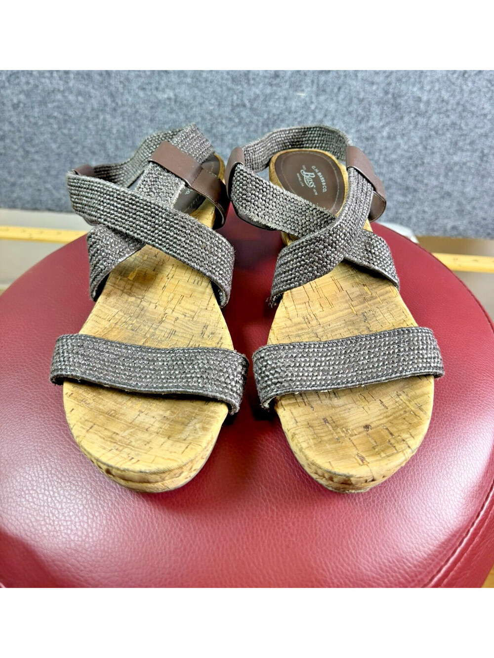 GH Bass Womens Emma Wedge Sandals Brown Strappy Cork Platform Heels 8.5M